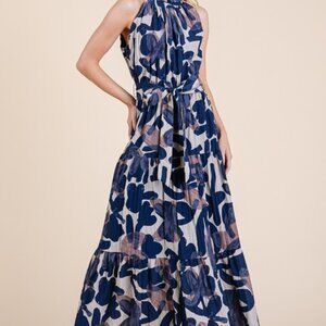 Lime 'N' Chili Abstract Halter Neck Tie-Waist Tiered Maxi Dress- NEW WITH TAGS!